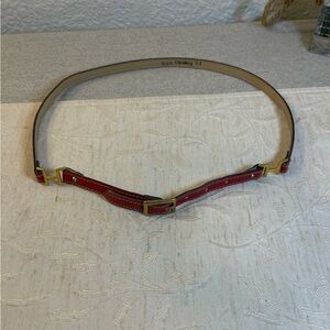 VTG 60s Kimberly Knitwear Red Patent Leather Skinny Belt Gold H Buckle Size 10
